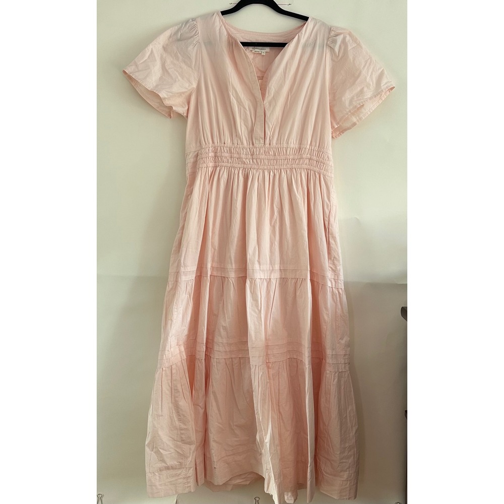 Anthropologie Peach Cotton Somerset Smocked Tiered Midi Dress XL New